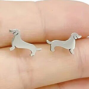Silver Stainless Steel DACHSHUND Dog Stud Earrings
